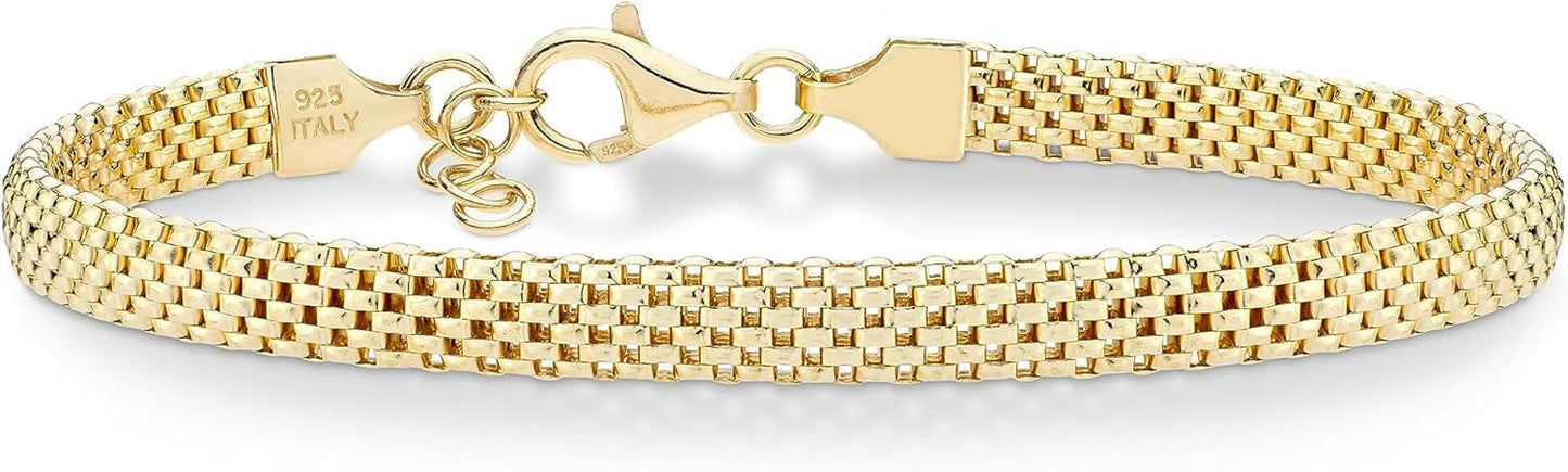 Miabella 18K Gold Over Sterling Silver Italian 5mm Mesh Link Chain Bracelet for Women, 925 Made in Italy Xpress