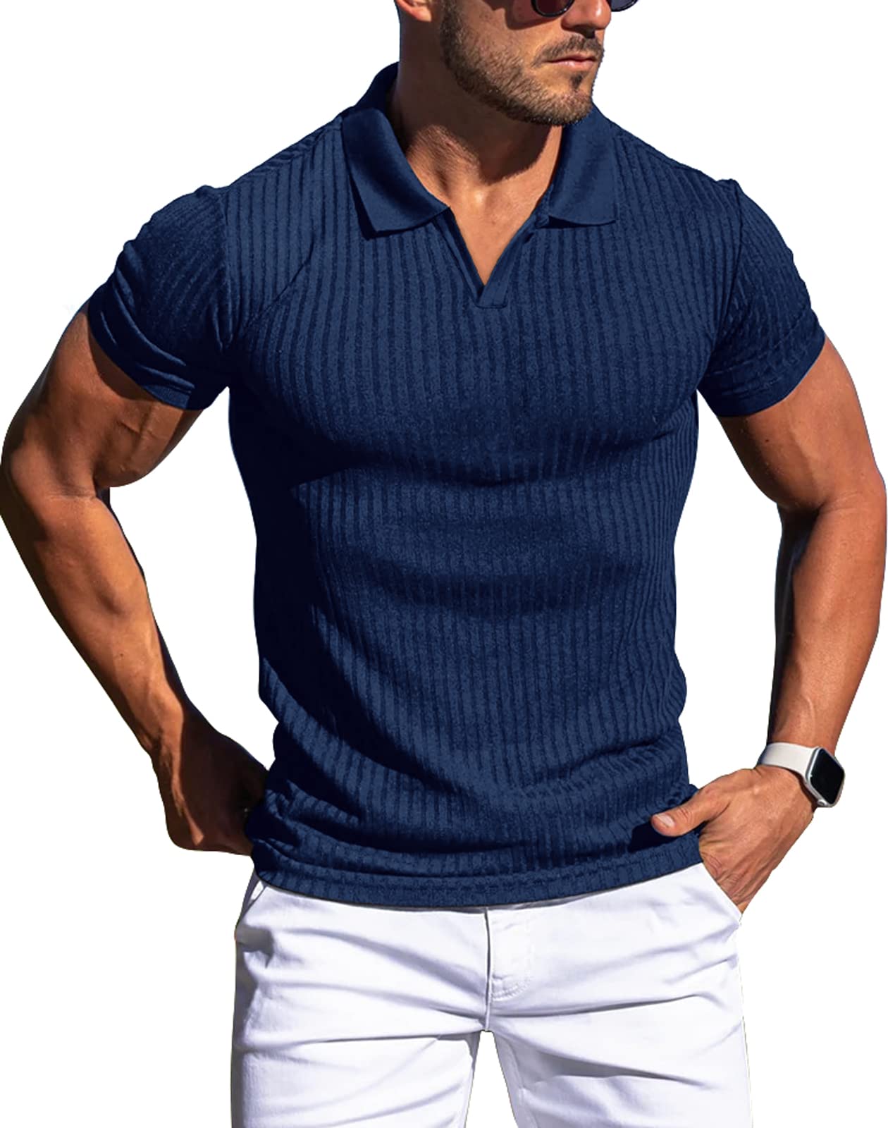 Muscle Polo Shirts for Men Slim Fit Short Sleeve Golf Shirts Men Dry Fit Shirts Casual Stylish Clothes