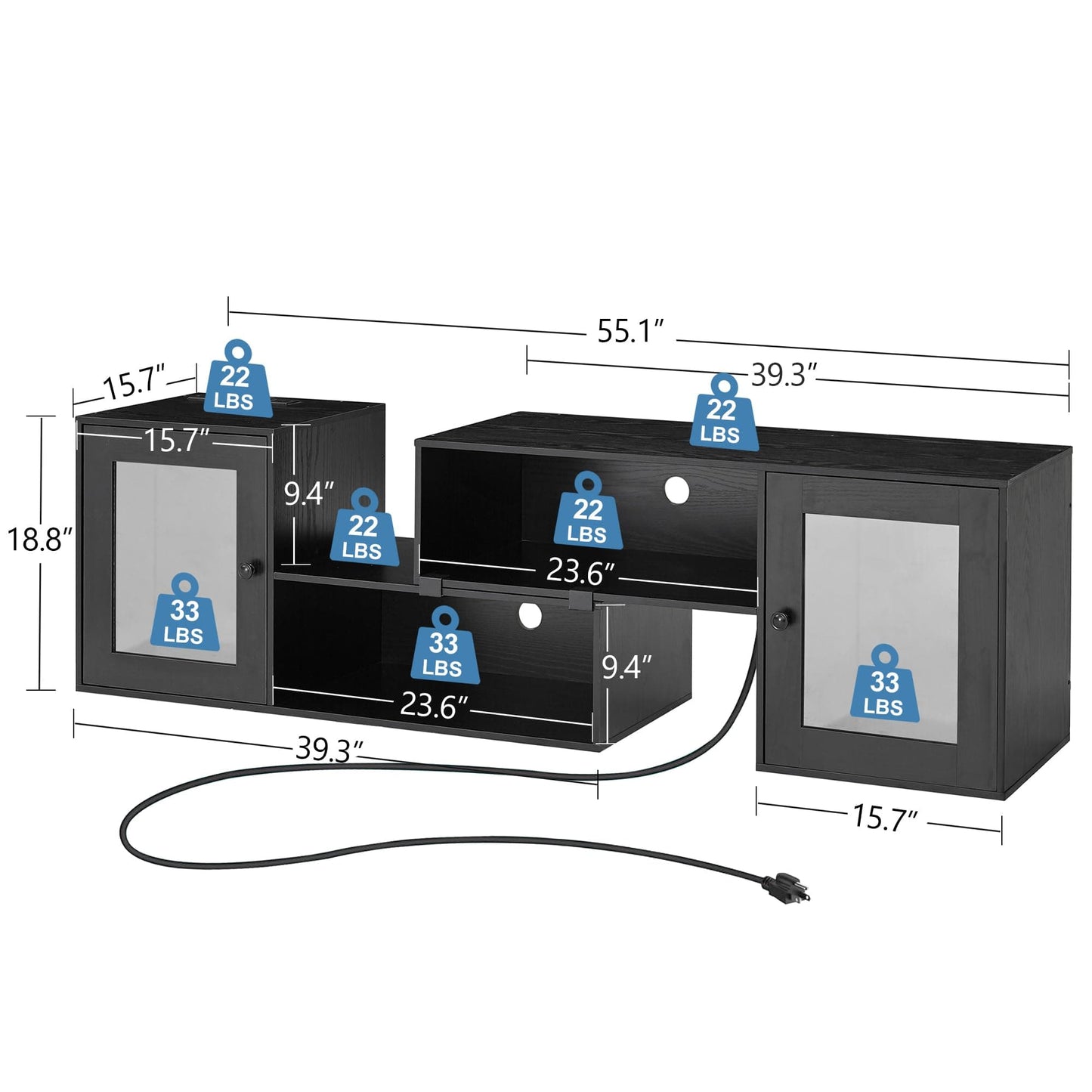 VECELO LED TV Stand for Televisions up to 70 Inchs Modern Entertainment Center with Storage Media Console with 23 Flashing Options and 4 Customizable Modes for Living Room, Bedroom, Glossy Black