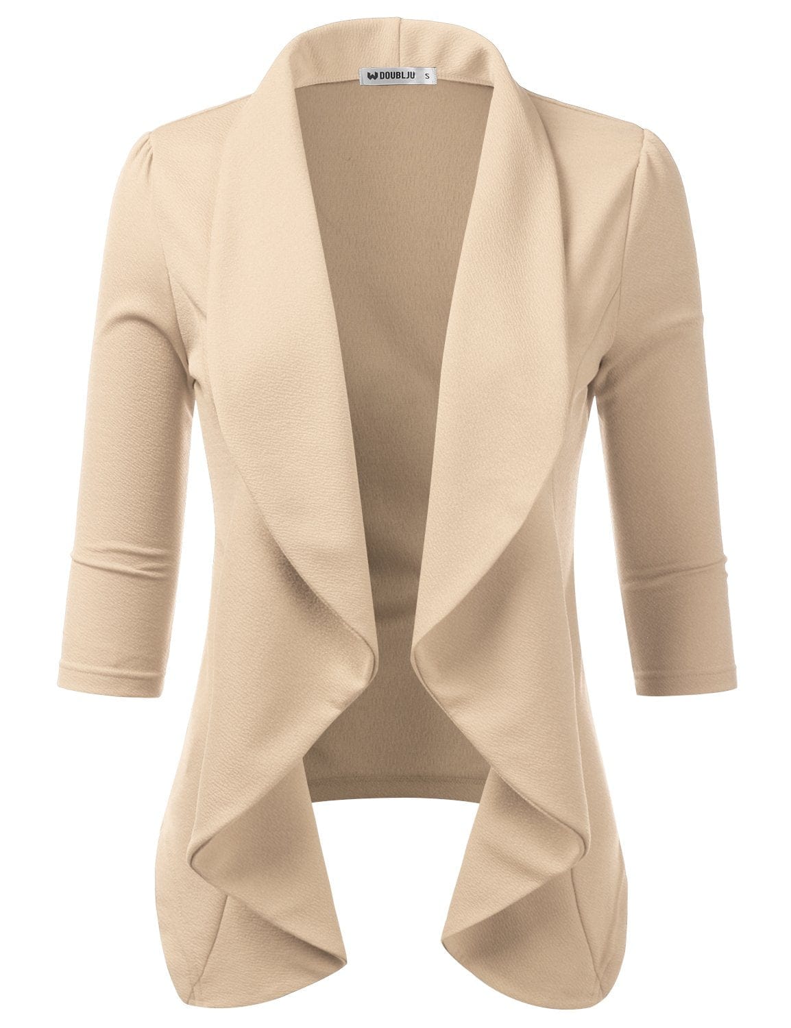 DOUBLJU Blazer léger et fin à manches 3/4 ouvert sur le devant - Veste déconstruite décontractée pour femme - Vêtements de grande taille 