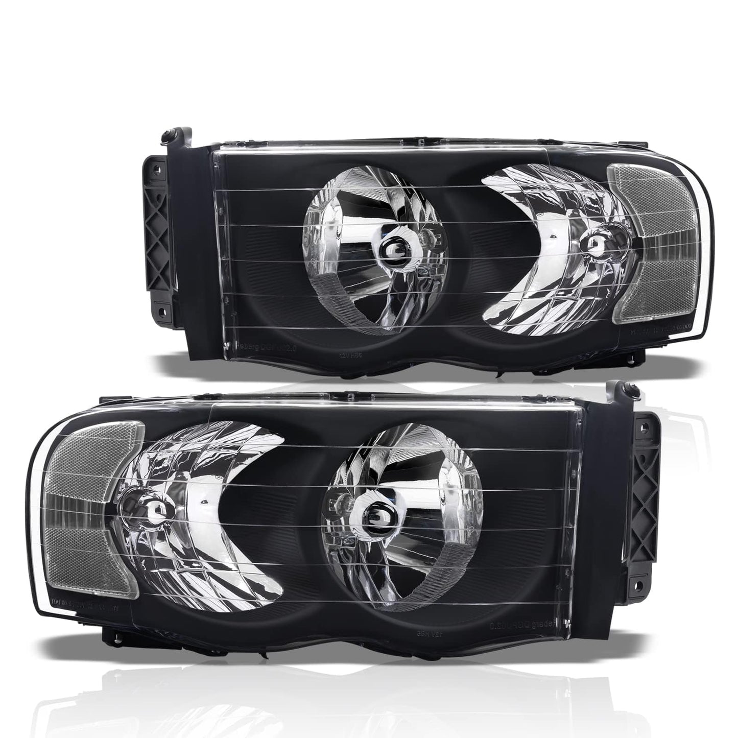 AJP Distributors Front Bumper Driving Signal Headlights Headlamps Head Lights Lamps Driver + Passenger Assembly Pair Set Compatible/Replacement For Ram 1500 2500 3500 2002 2003 2004 2005 02 03 04 05