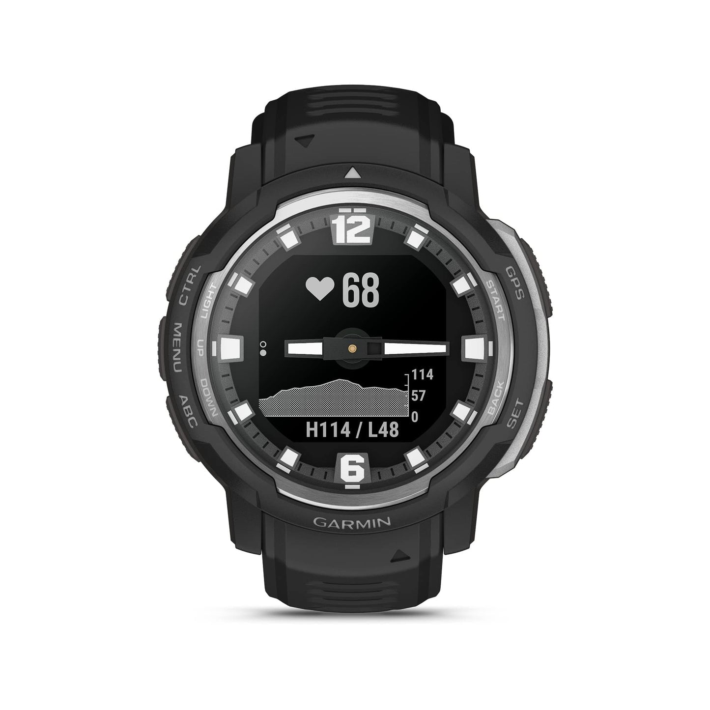 Garmin Instinct Crossover Solar, reloj inteligente híbrido resistente con capacidades de carga solar, manecillas analógicas y pantalla digital, grafito, ajustable 