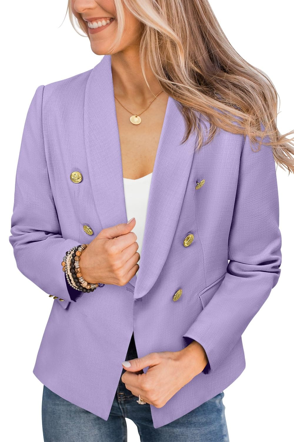 CRAZY GRID Womens Casual Blazer Jacket Gold Button Long Sleeve Work 0ffice Blazer Lapel Open Front Jacket