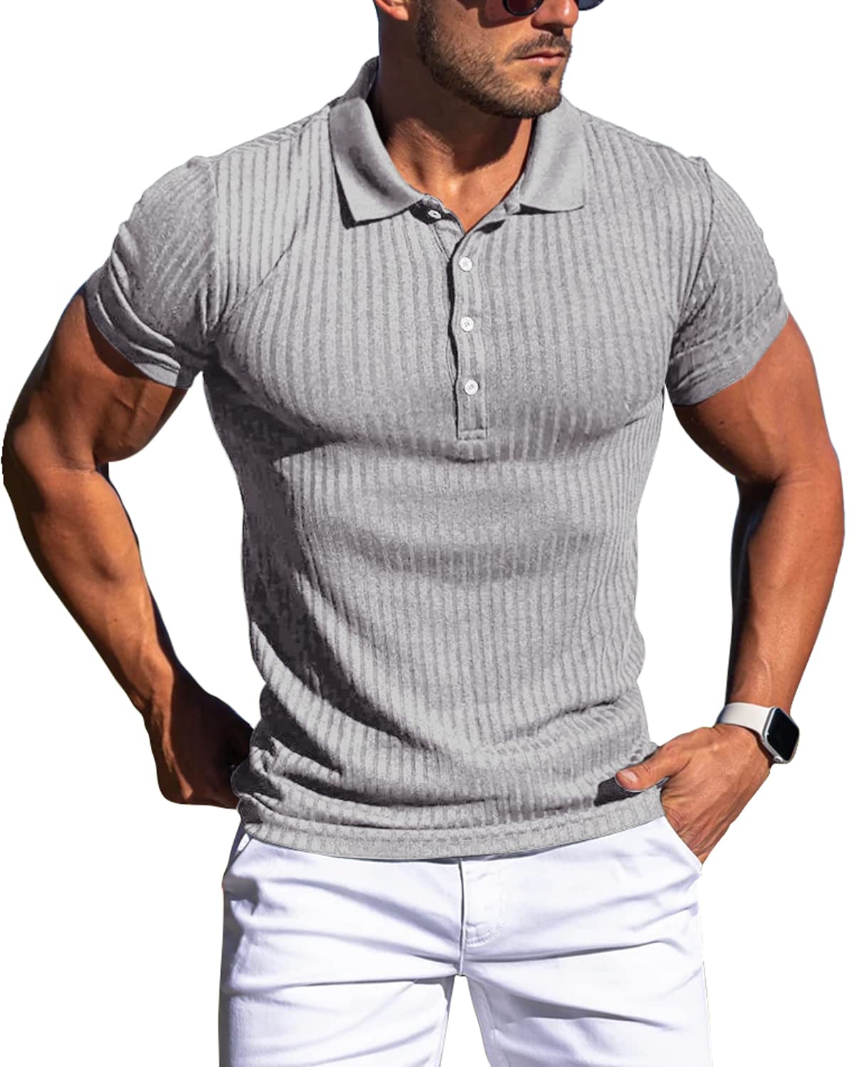 Muscle Polo Shirts for Men Slim Fit Short Sleeve Golf Shirts Men Dry Fit Shirts Casual Stylish Clothes