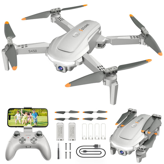 Drone S450 con cámara para adultos, 1080P HD FPV Drones para niños con una tecla de despegue/tierra, retención de altitud, mini dron plegable con 2 baterías, RC Quadcopter juguetes regalos para principiantes 