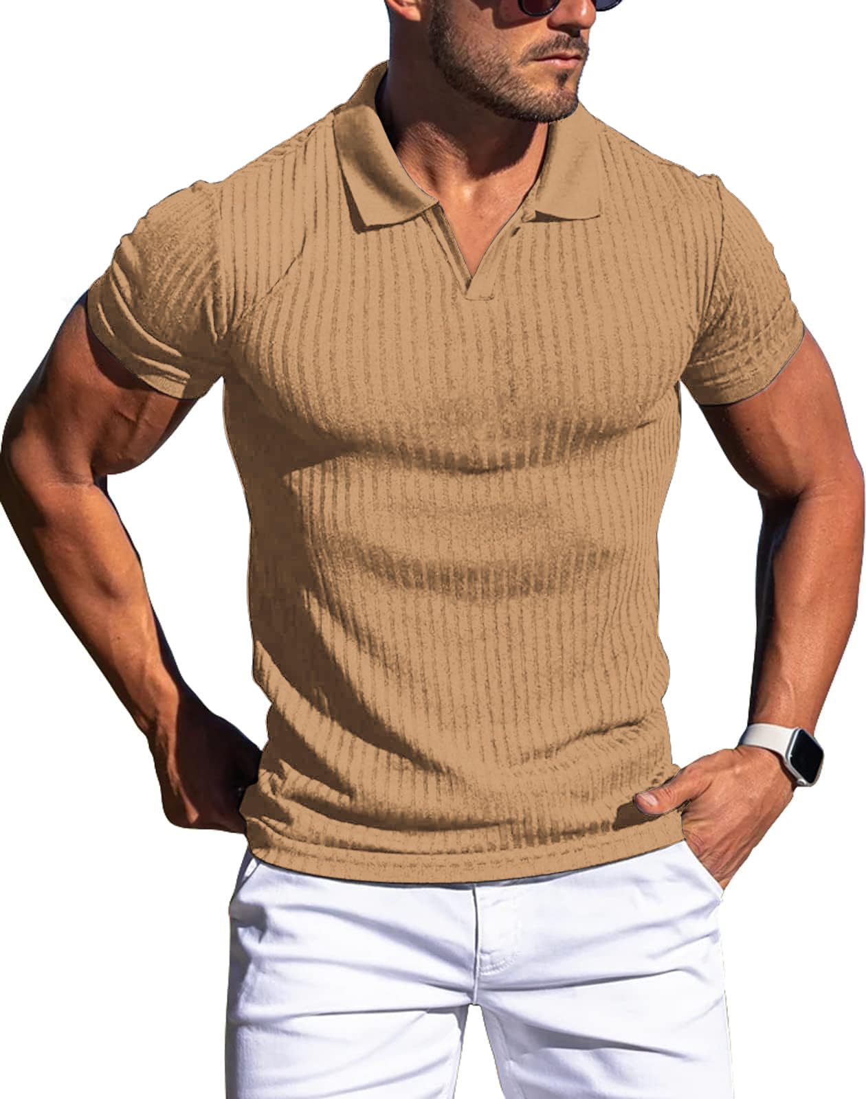 Muscle Polo Shirts for Men Slim Fit Short Sleeve Golf Shirts Men Dry Fit Shirts Casual Stylish Clothes