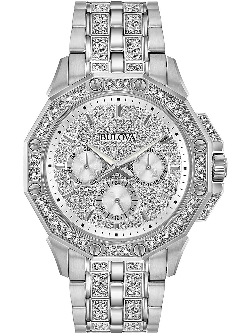 Bulova Montre à quartz chronographe Octava en cristal pour homme, cadran en cristal pavé 