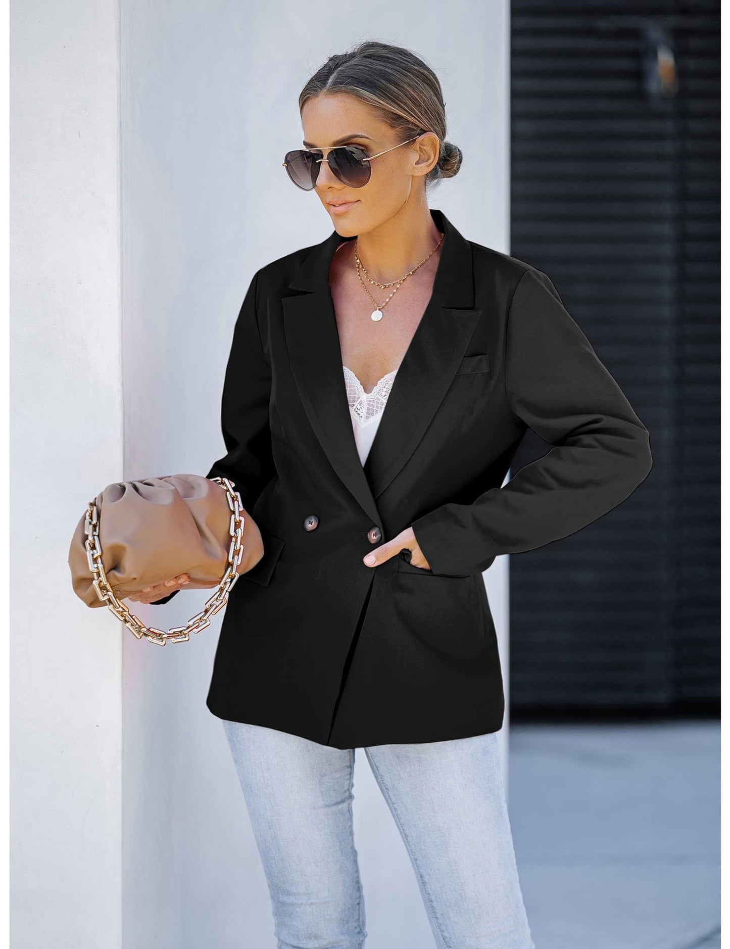 luvamia Blazer Chaquetas para mujer Trabajo Casual Oficina Manga Larga Moda Elegante Trajes de Negocios 