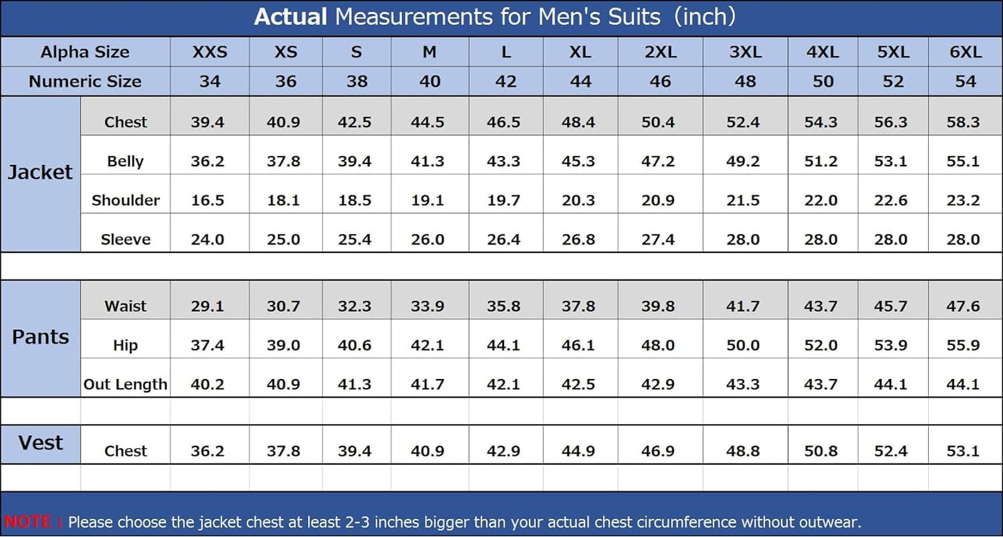 Wangyue Men's Suit Slim Fit 3 Piece Suit Double Breasted Suit One Button Formal Wedding Prom Suits