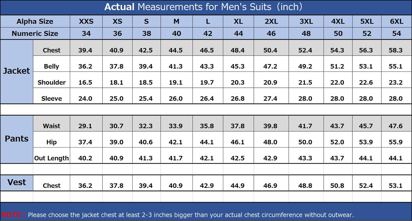 Wangyue Men's Suit Slim Fit 3 Piece Suit Double Breasted Suit One Button Formal Wedding Prom Suits