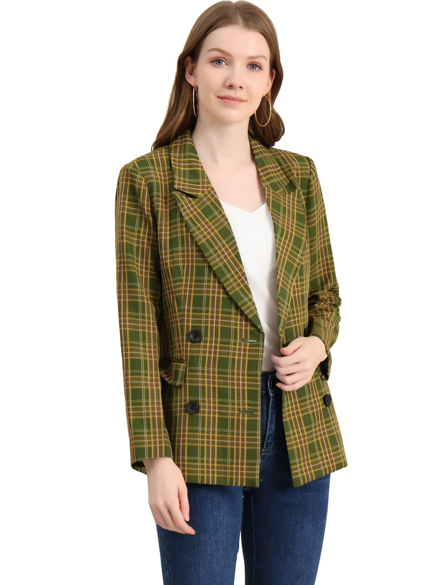 Allegra K Women's Notched Lapel Double Breasted Work Formal Blazer Jacket