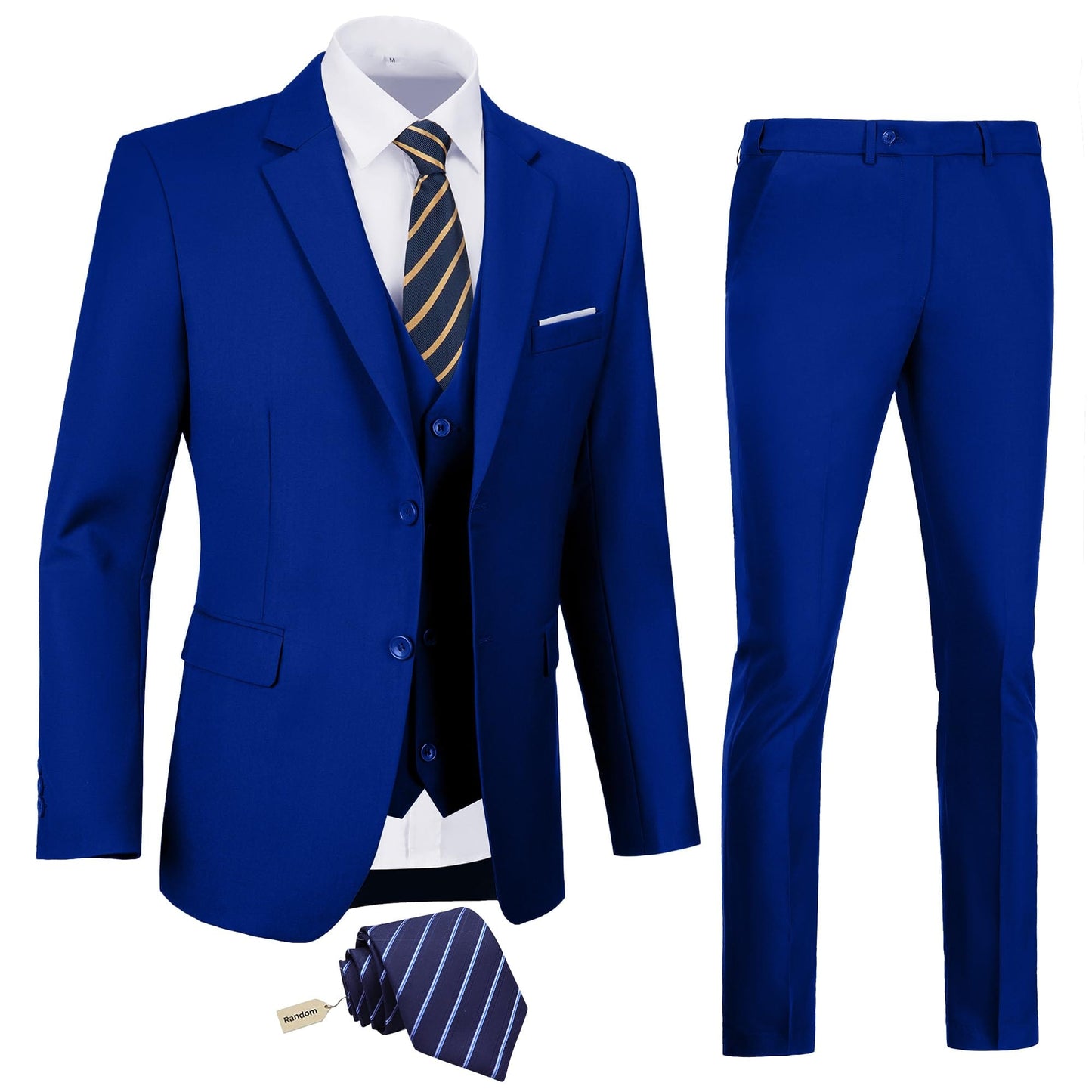 Men's Slim Fit 3 Piece Suit Two Button Business Wedding Dress Tux Suit Set Jacket Vest Pants with Tie