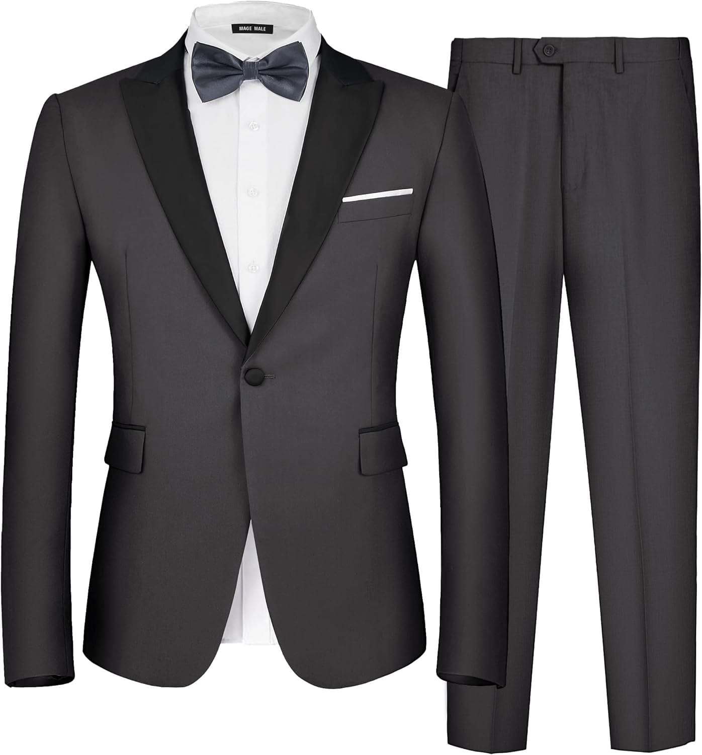 MAGE MALE Men's 2 Piece Suit One Button Slim Fit Formal Wedding Prom Tuxedo Suits Blazer Pants with Bow Tie Set