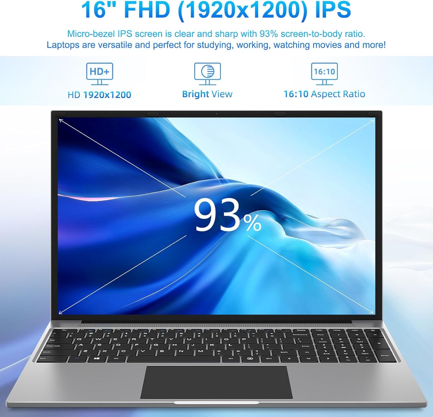 jumper 16 Inch Laptop, 16GB RAM 512GB SSD, Laptops Computer with 12th Intel N100 CPU(3.4GHZ), 1080P FHD IPS Display（1920x1200）, 2.4G/5G WiFi, 4 Stereo Speakers, Cooling System, 38WH Battery, Type-C. Xpress