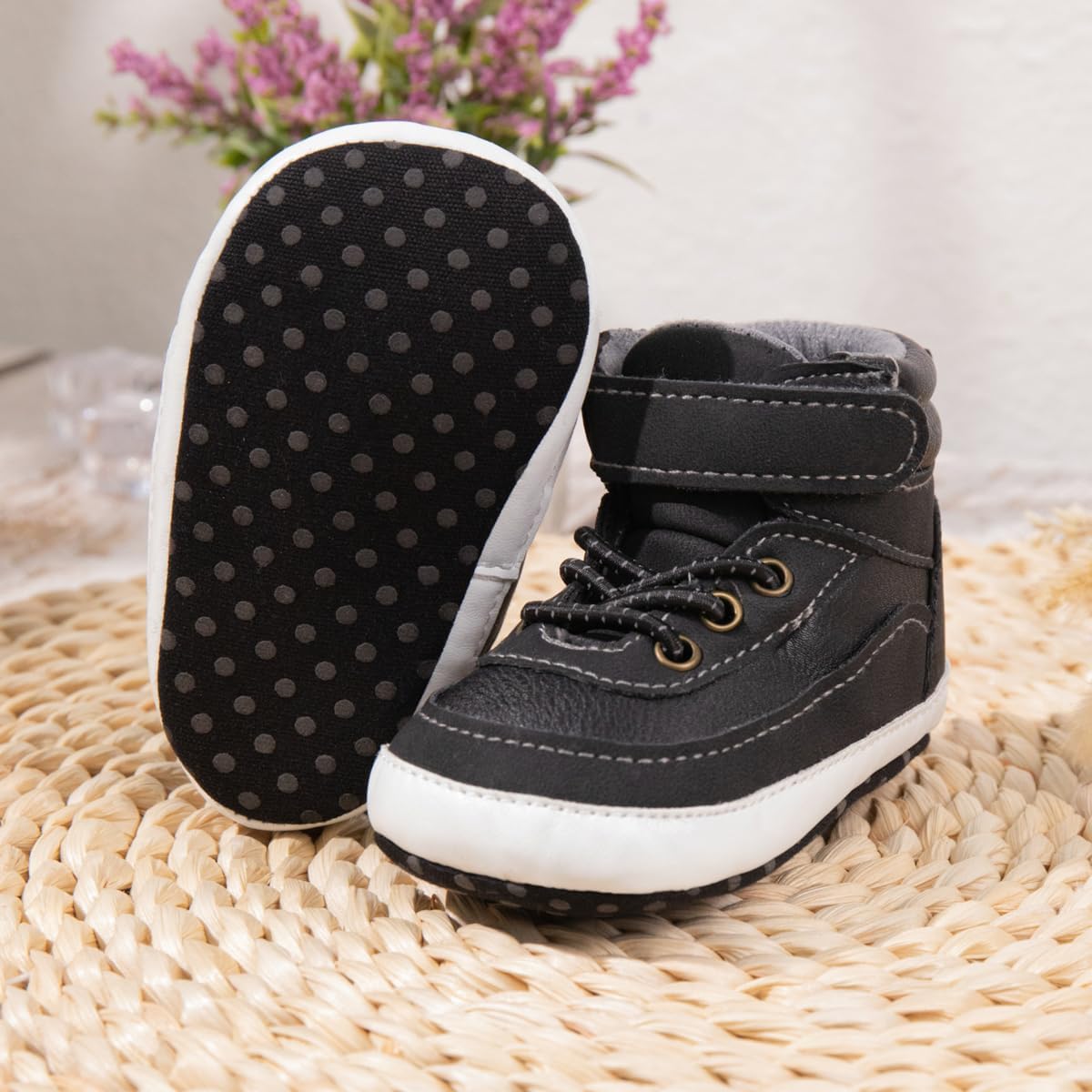 Meckior Toddler Baby Boys Girls High Tops Ankle Sneakers Soft Anti-Slip Sole PU Leather Moccasins Infant Newborn Prewalker First Walking Crib Shoes Xpress