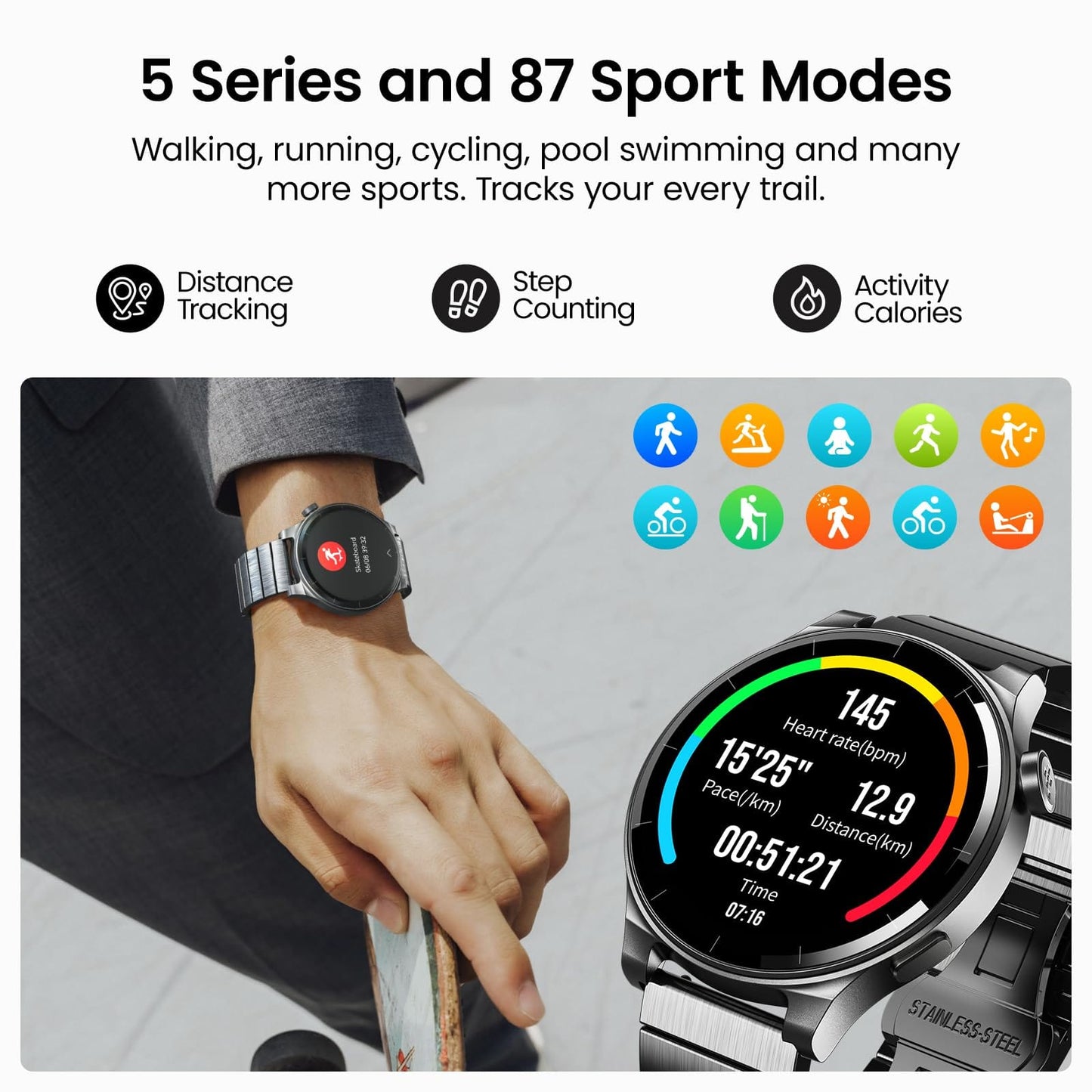 TOZO S5 Smart Watch (Answer/Make Calls), 1.43’’ AMOLED Smart Watches for Men Women 100+ Sport Modes Fitness Watch with Blood Oxygen/Sleep/Heart Rate Monitor, IP68 Waterproof Smartwatch