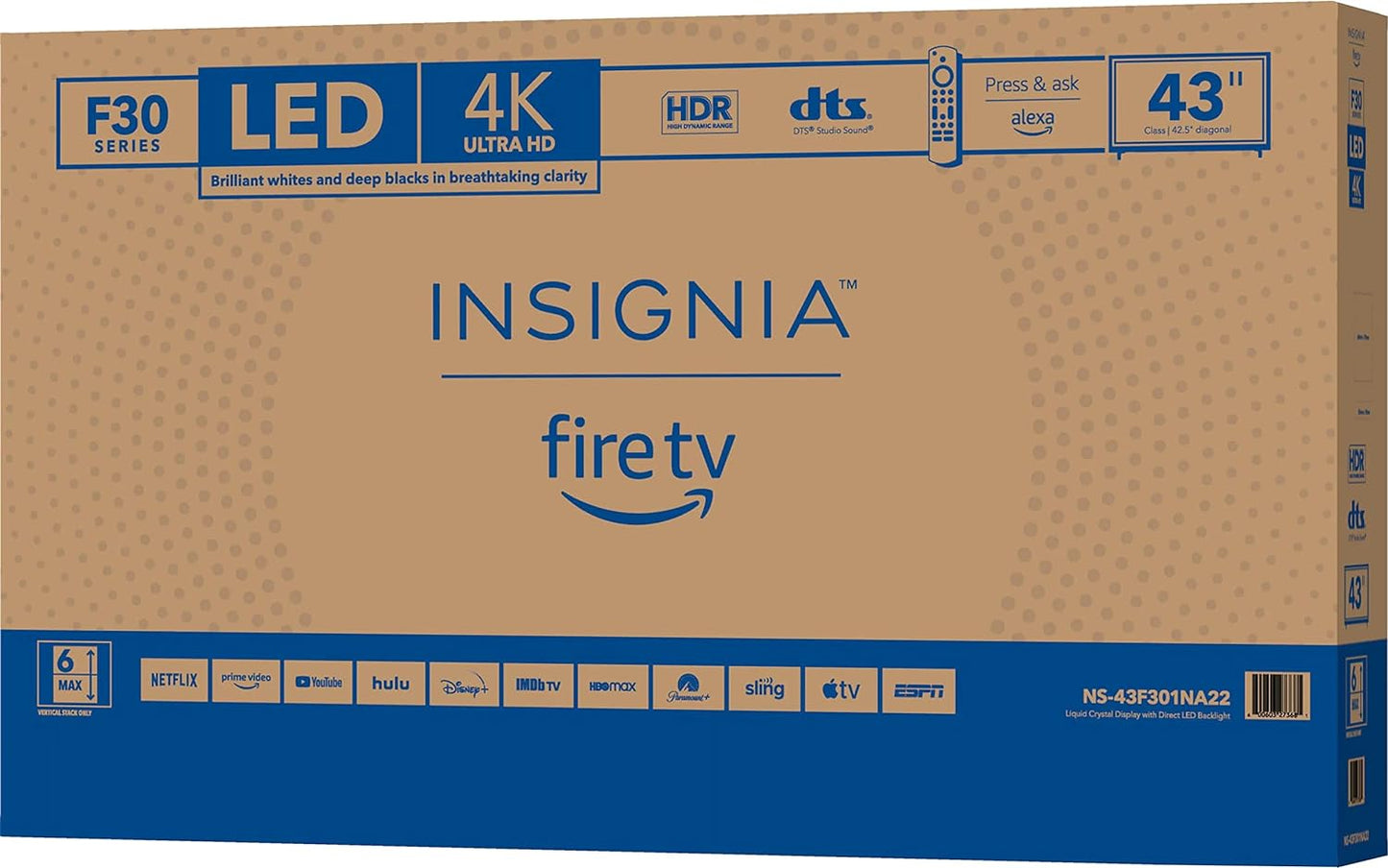 INSIGNIA 43-inch Class F30 Series LED 4K UHD Smart Fire TV with Alexa Voice Remote (NS-43F301NA22, 2021 Model) Xpress