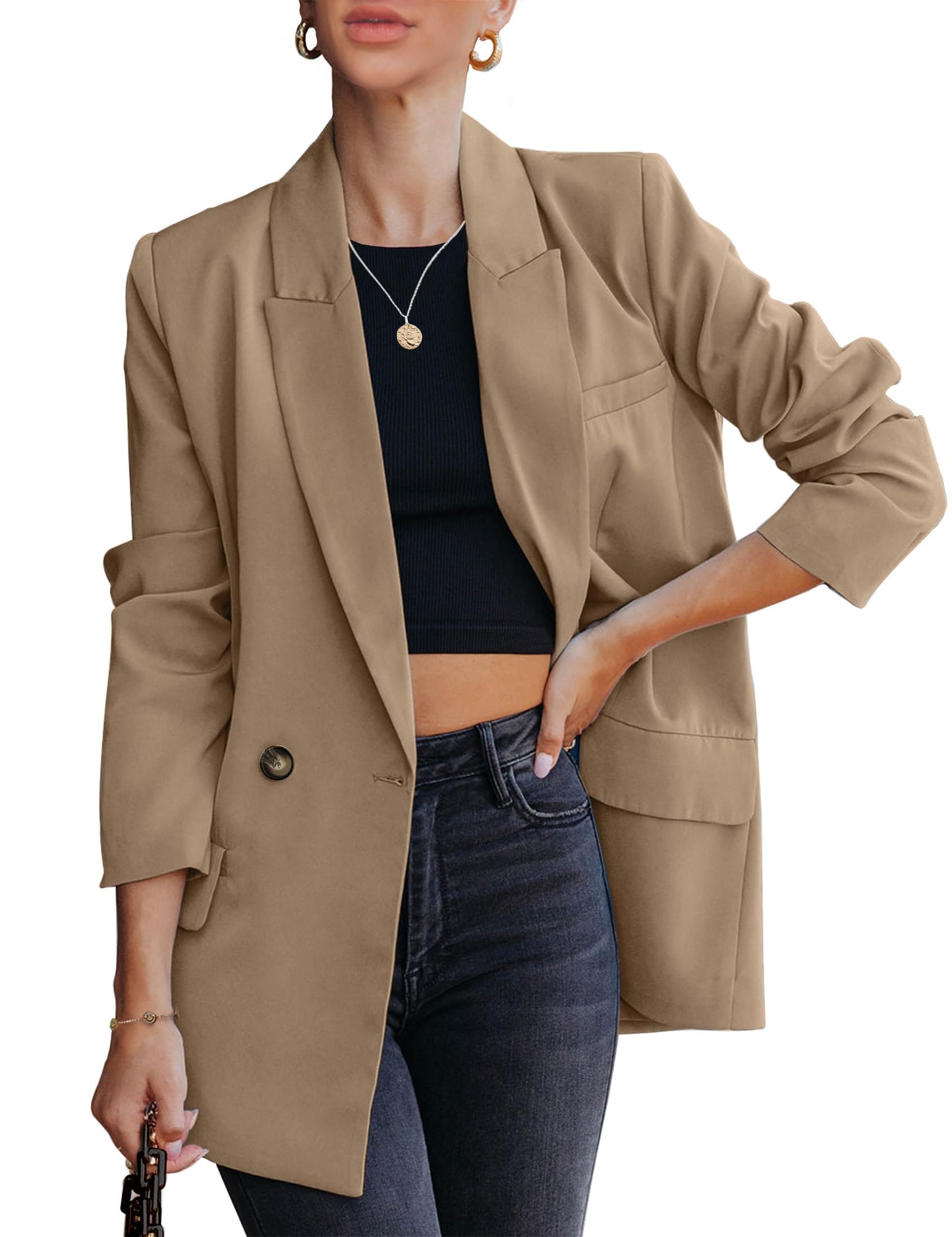 luvamia Blazer veste pour femme travail décontracté bureau à manches longues mode habillé tenue d'affaires 