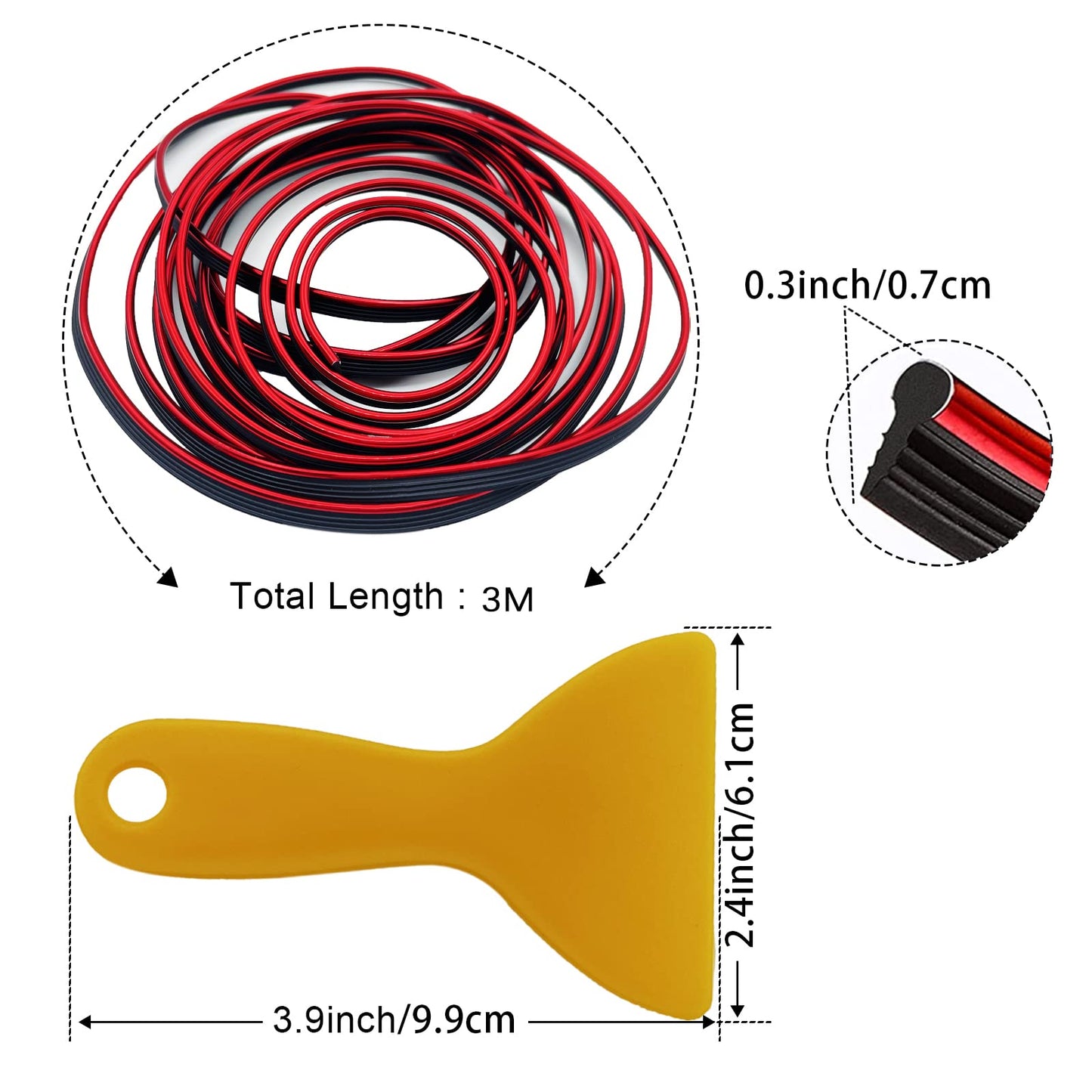 Car Interior Trim Strips,Universal 9.8 ft Car Electroplating Decoration Styling Door Dashboard, Flexible Interior Trim Accessories with Installing Tool(Red)