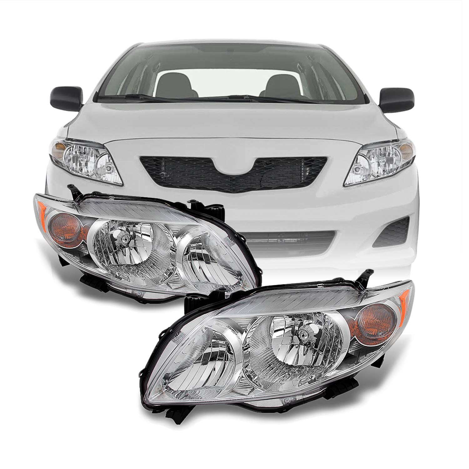 AKKON - For Toyota Corolla Base | LE | XLE Chrome Headlights Driver and Passenger Side Replacement Pair