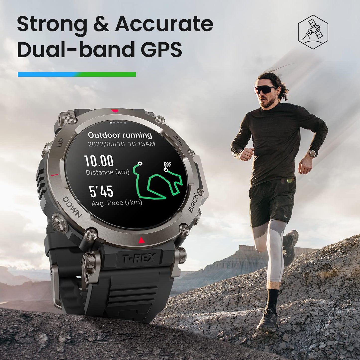 Reloj inteligente Amazfit T-Rex Ultra para hombre, duración de la batería de 20 días, buceo en apnea de 30 m, GPS de doble banda y soporte para mapas sin conexión, resistente al agua hasta 100 m, reloj deportivo para exteriores de grado militar, negro 