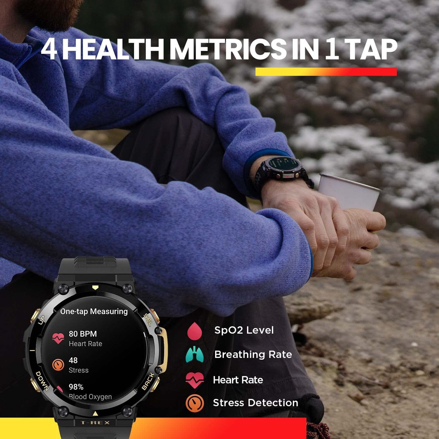 Reloj inteligente Amazfit T-Rex Ultra para hombre, duración de la batería de 20 días, buceo en apnea de 30 m, GPS de doble banda y soporte para mapas sin conexión, resistente al agua hasta 100 m, reloj deportivo para exteriores de grado militar, negro 