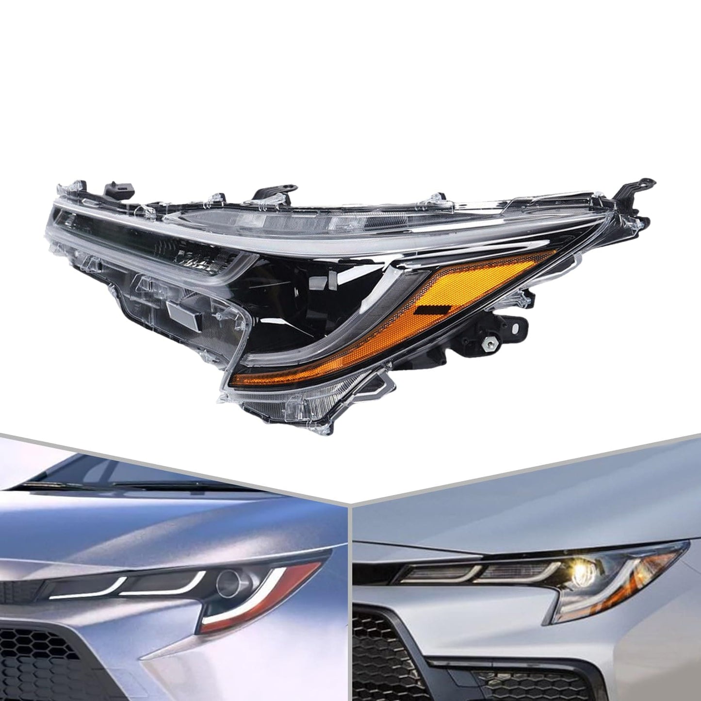 Par de faros delanteros LED lado derecho del pasajero+lado izquierdo del conductor compatible con Toyota Corolla L LE 2020 2021 faros delanteros LED TO2503286 (par) 