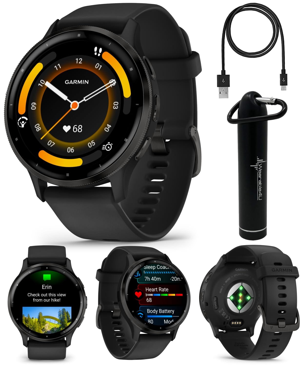 Wearable4U Garmin Venu 3: Silver Stainless Steel 45 mm Smartwatch|AMOLED 1.4" Display Up to 14 Days Battery Life | Multisport Men Watch - Whitestone | Advanced Health & Fitness Features Gift Bundle