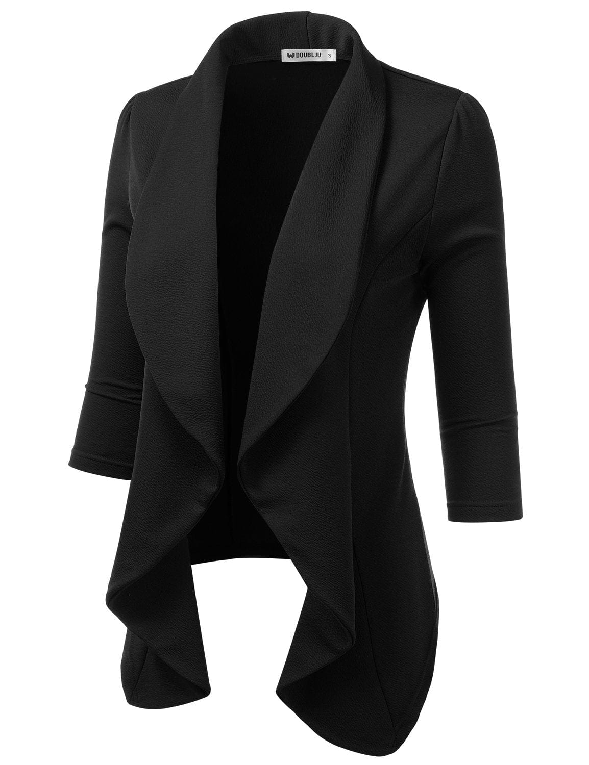 DOUBLJU Blazer léger et fin à manches 3/4 ouvert sur le devant - Veste déconstruite décontractée pour femme - Vêtements de grande taille 