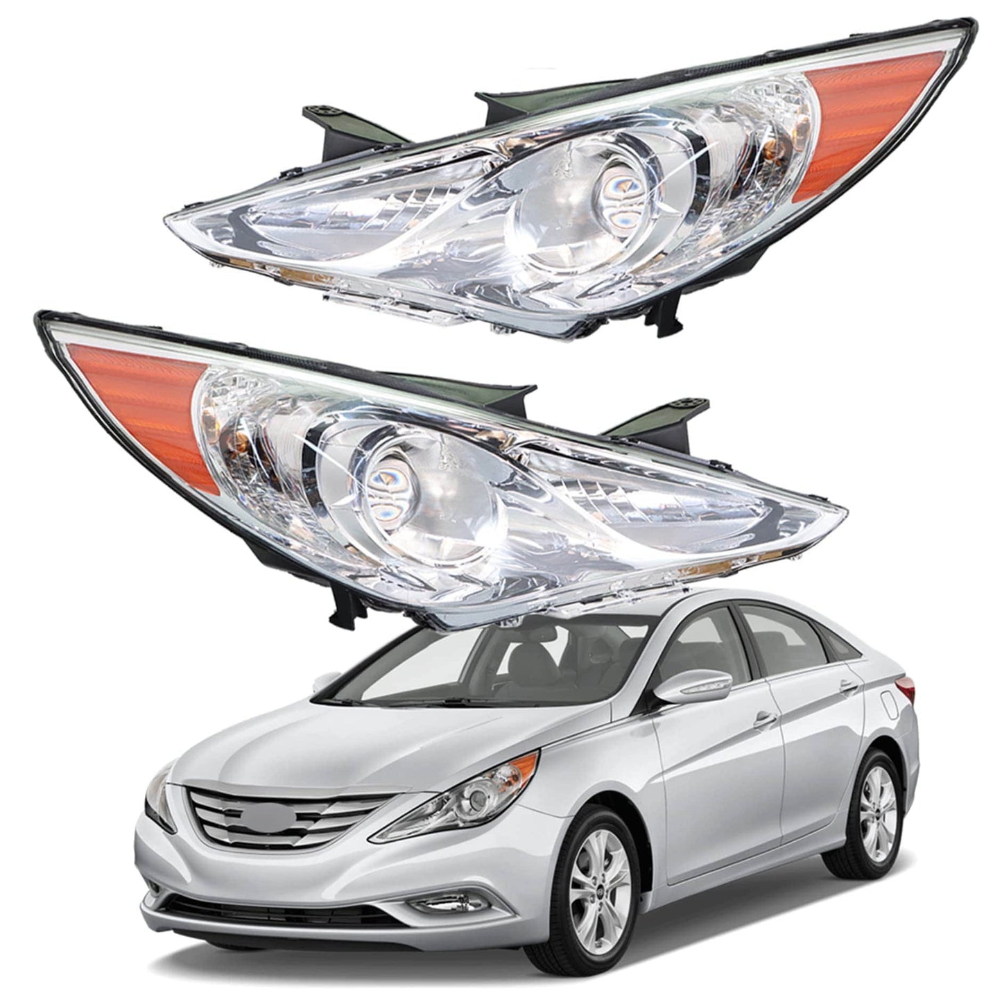 Headlights Headlamp Replacement for 2011-2014 Hyundai Sonata Projector Headlight Clear Lens Amber Corner Pair Left and Right Side