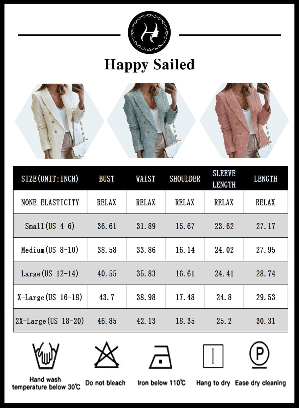 Happy Sailed Blazers de Tweed para Mujer Casual Manga Larga Doble Botonadura Frente Abierto Blazer Chaquetas Trajes de Trabajo 