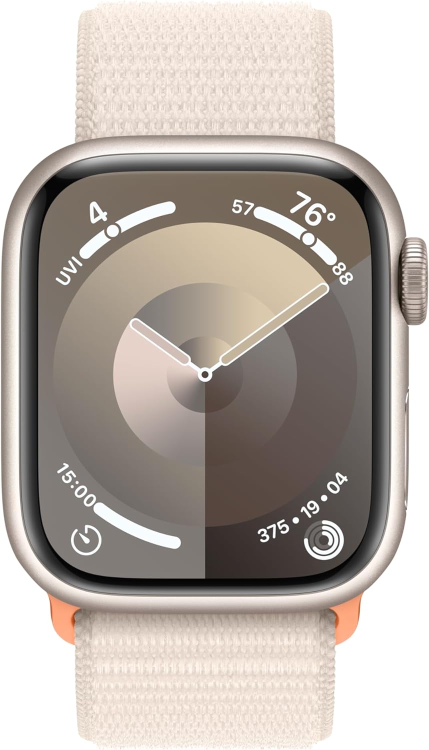 Montre intelligente Apple Watch Series 9 [GPS + Cellular 45 mm] avec boîtier en acier inoxydable doré et boucle milanaise dorée. Tracker d'activité, applications d'oxygène dans le sang et d'ECG, écran Retina toujours actif 