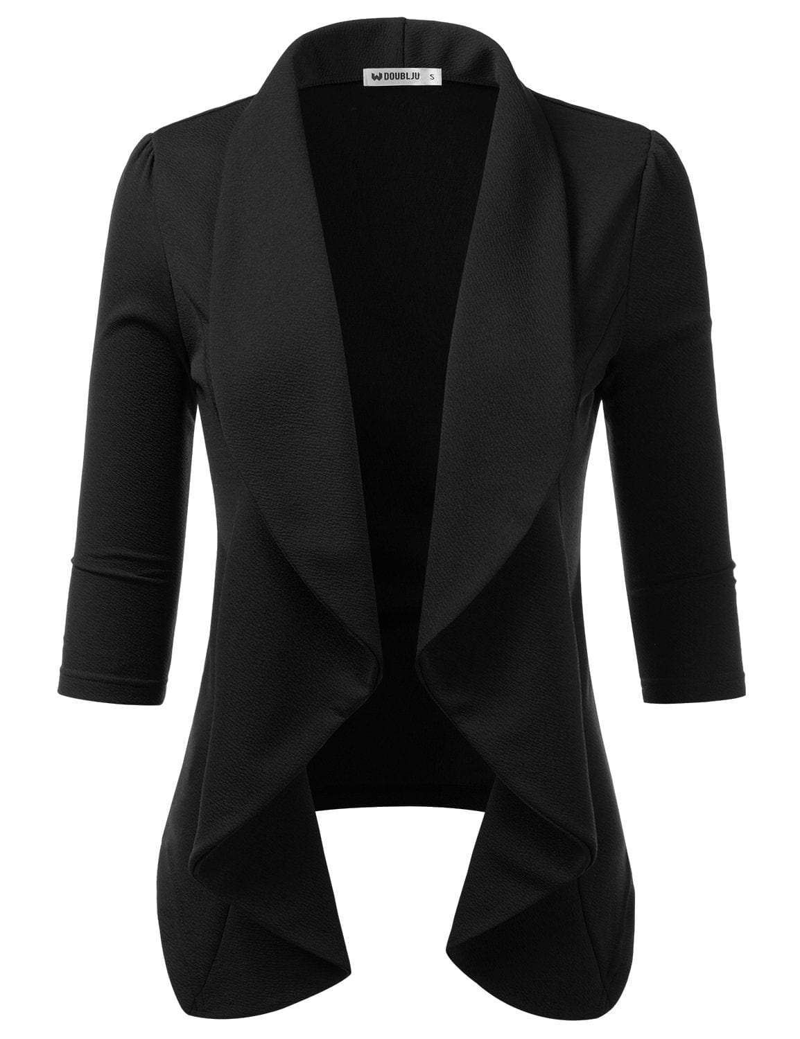 DOUBLJU Lightweight Thin 3/4 Sleeve Open Front Blazer Business Casual Deconstructed Jackets for Womens Clothes with Plus Size