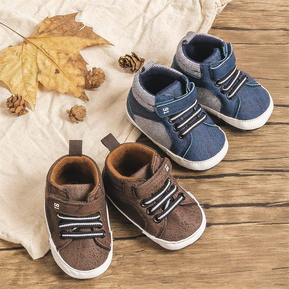 Meckior Toddler Baby Boys Girls High Tops Ankle Sneakers Soft Anti-Slip Sole PU Leather Moccasins Infant Newborn Prewalker First Walking Crib Shoes Xpress