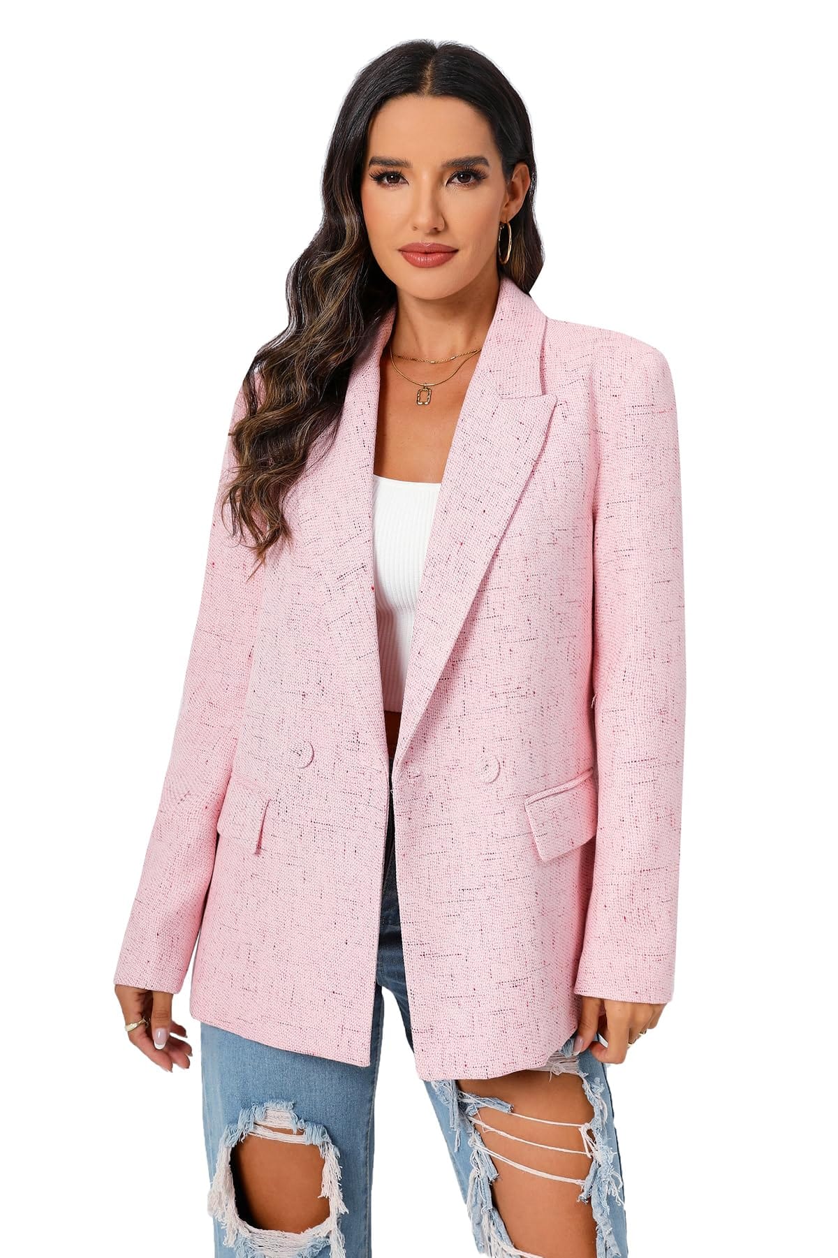 Women's Oversized Double-Breasted Suit Blazer Jacket Long Sleeve Casual Boyfriend Style Work Office Blazer with Pockets