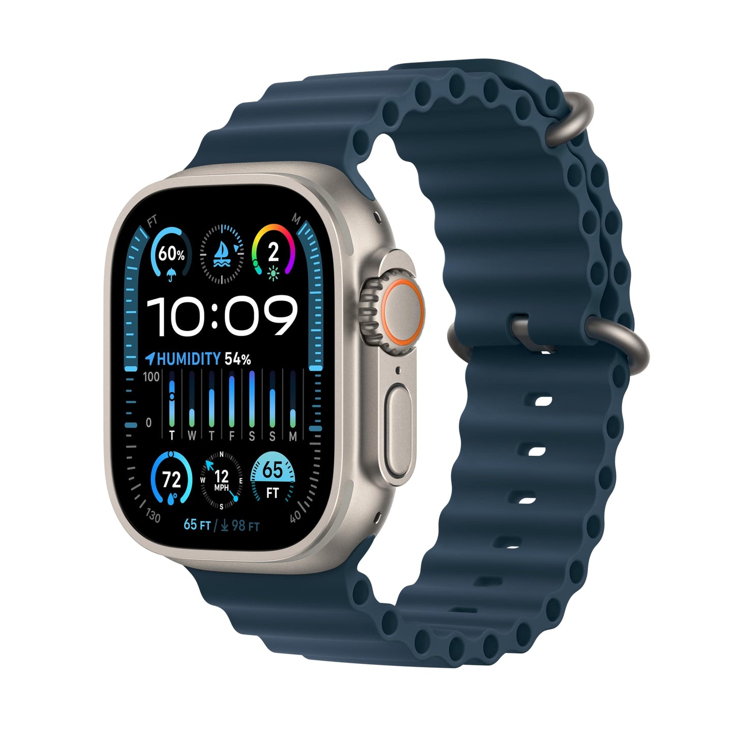 Reloj inteligente Apple Watch Ultra 2 [GPS + Cellular 49 mm] con caja de titanio resistente y correa azul océano. Monitor de actividad física, GPS de precisión, botón de acción, batería de duración extralarga, pantalla Retina brillante 