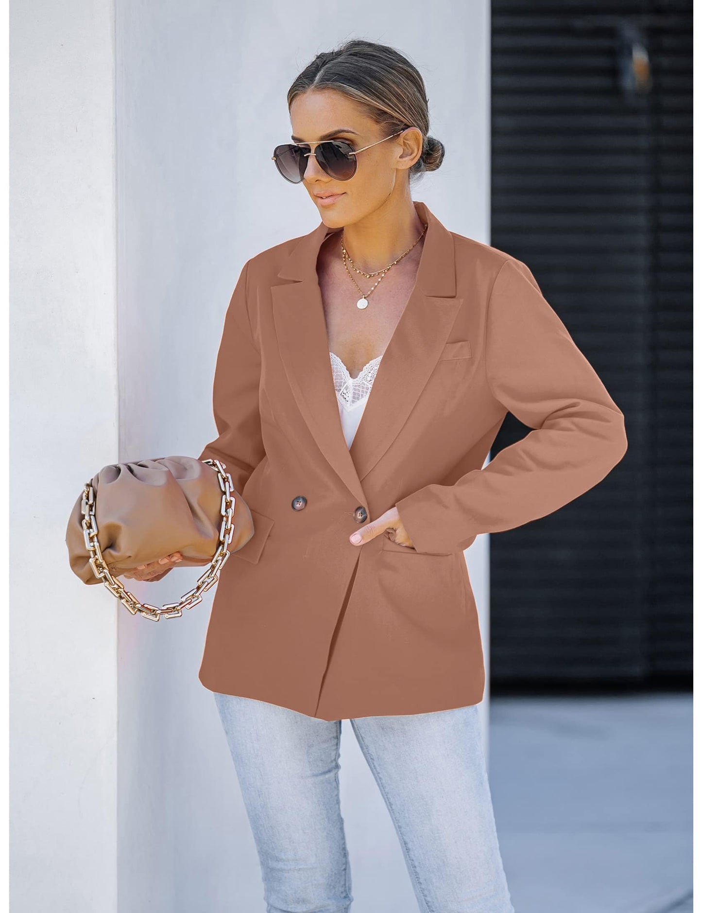 luvamia Blazer Chaquetas para mujer Trabajo Casual Oficina Manga Larga Moda Elegante Trajes de Negocios 