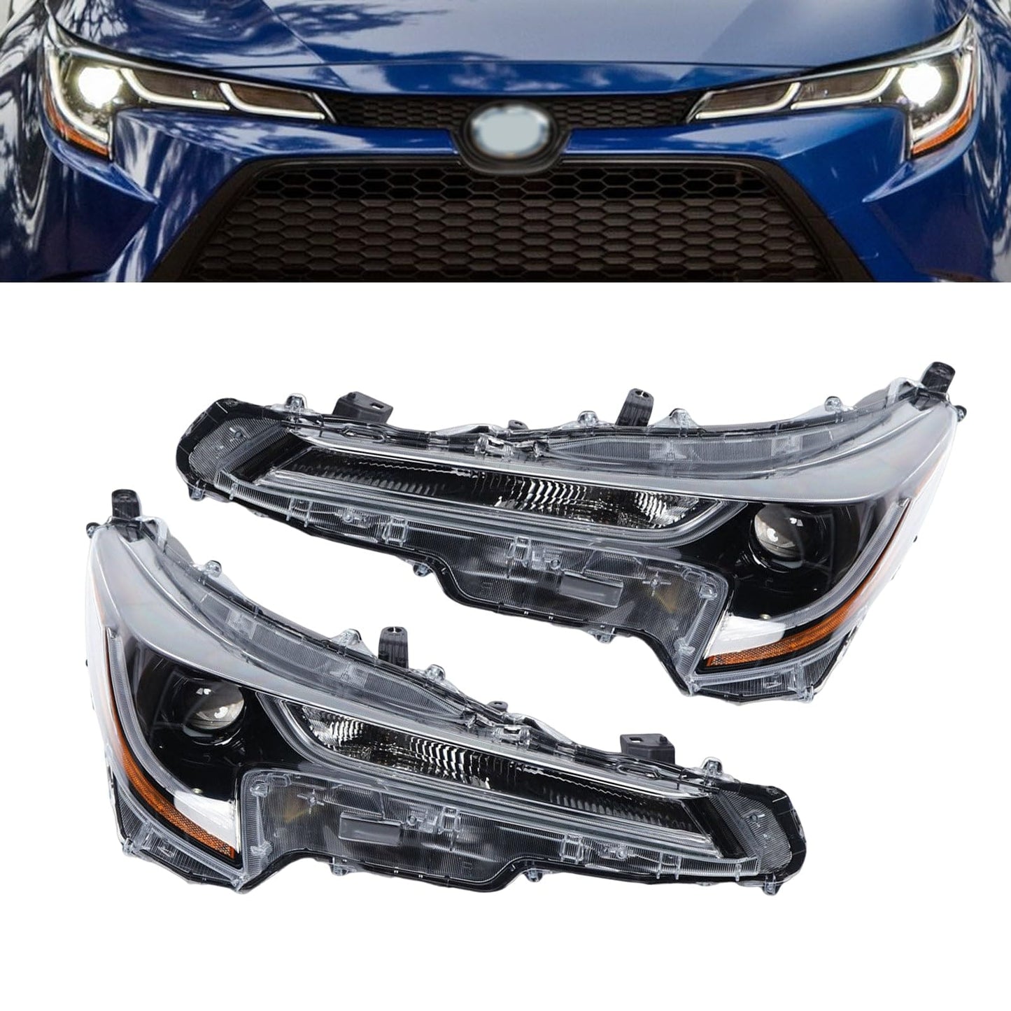 Par de faros delanteros LED lado derecho del pasajero+lado izquierdo del conductor compatible con Toyota Corolla L LE 2020 2021 faros delanteros LED TO2503286 (par) 