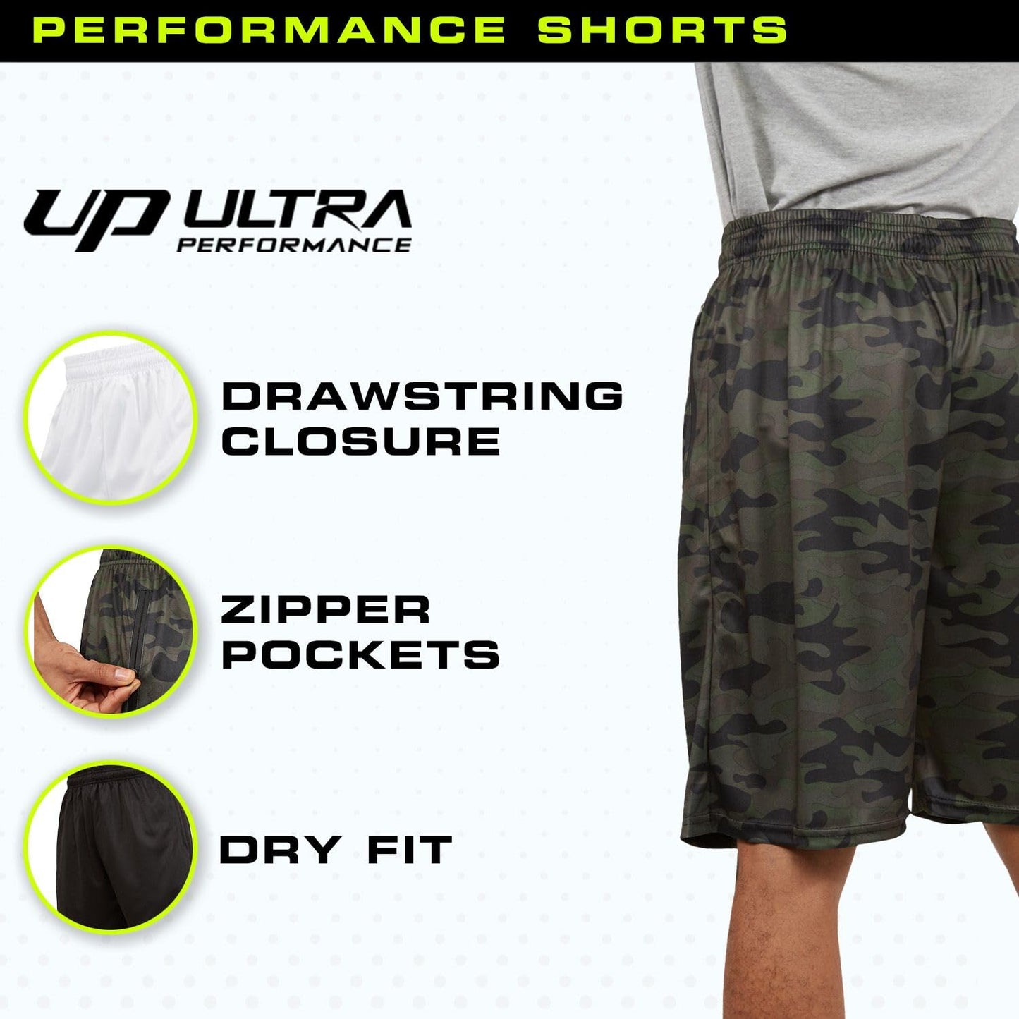 Ultra Performance Mens 5 Pack Athletic Running Shorts, Basketball Gym Workout Shorts for Men with Zippered Pockets