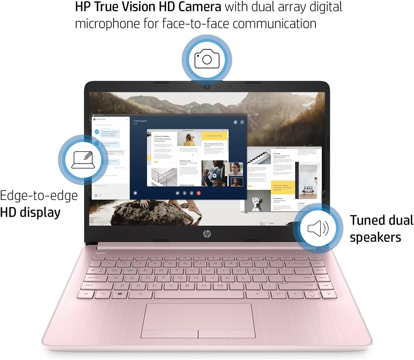 HP Portable Laptop (Include 1 Year Microsoft 365), 14’’ HD Display, 8GB RAM, 64GB eMMC, Intel Quad-Core N4120, Student and Business, Webcam, HDMI, Wi-Fi, RJ-45, Windows 11 Home, Pink Xpress