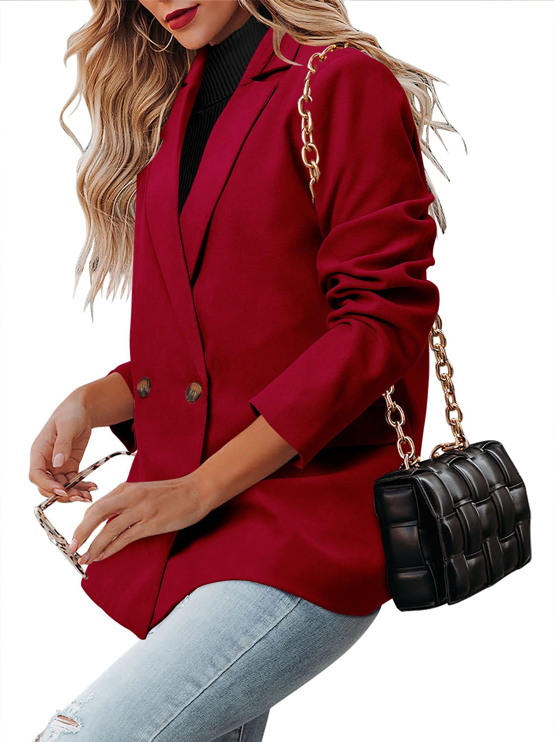 CRAZY GRID Womens Casual Blazer Jacket Long Sleeve Open Front Work Office Blazer Lapel Button Jacket