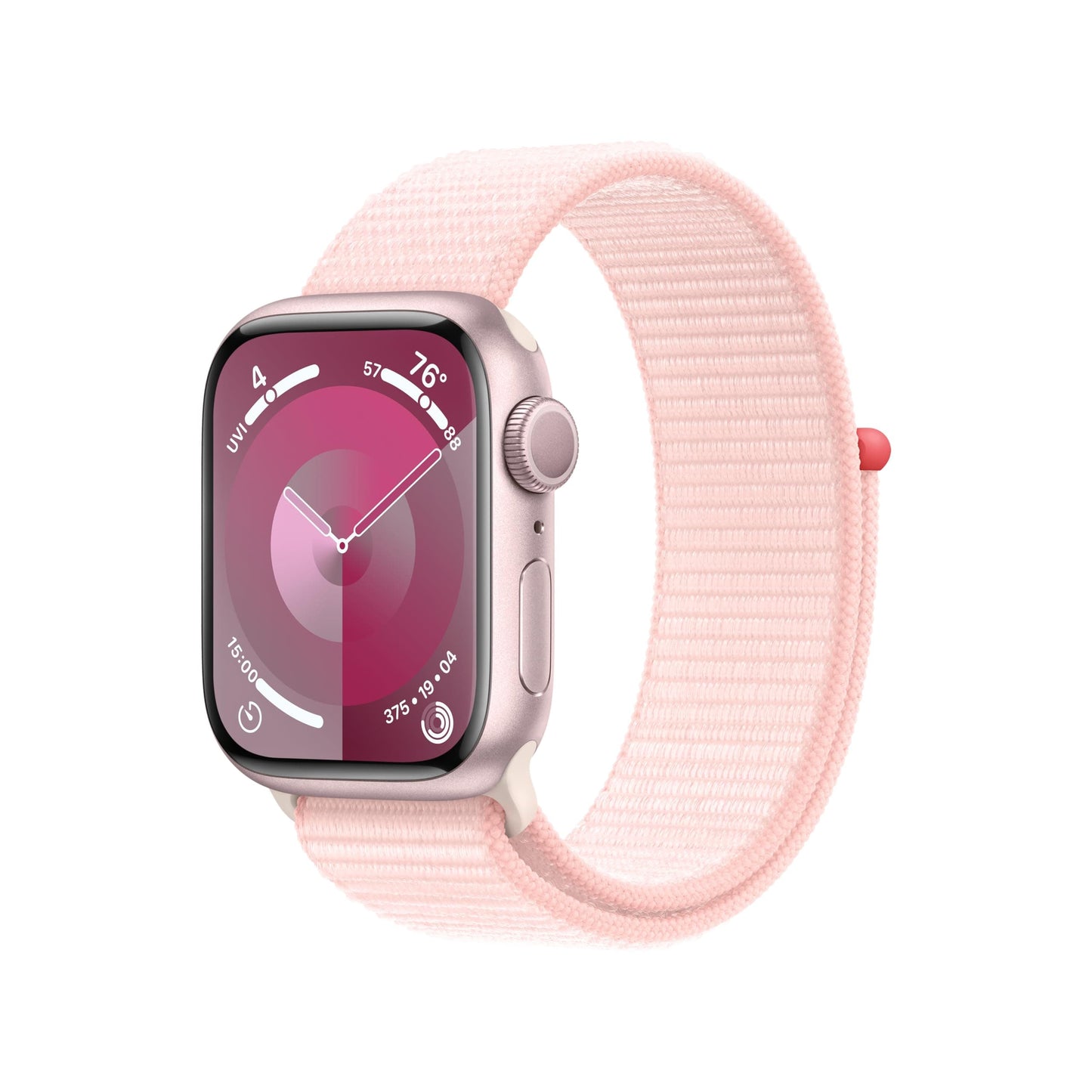 Montre intelligente Apple Watch Series 9 [GPS 45 mm] avec boîtier en aluminium rose et boucle sport rose. Tracker d'activité, applications d'oxygène dans le sang et d'ECG, écran Retina toujours allumé, neutre en carbone 