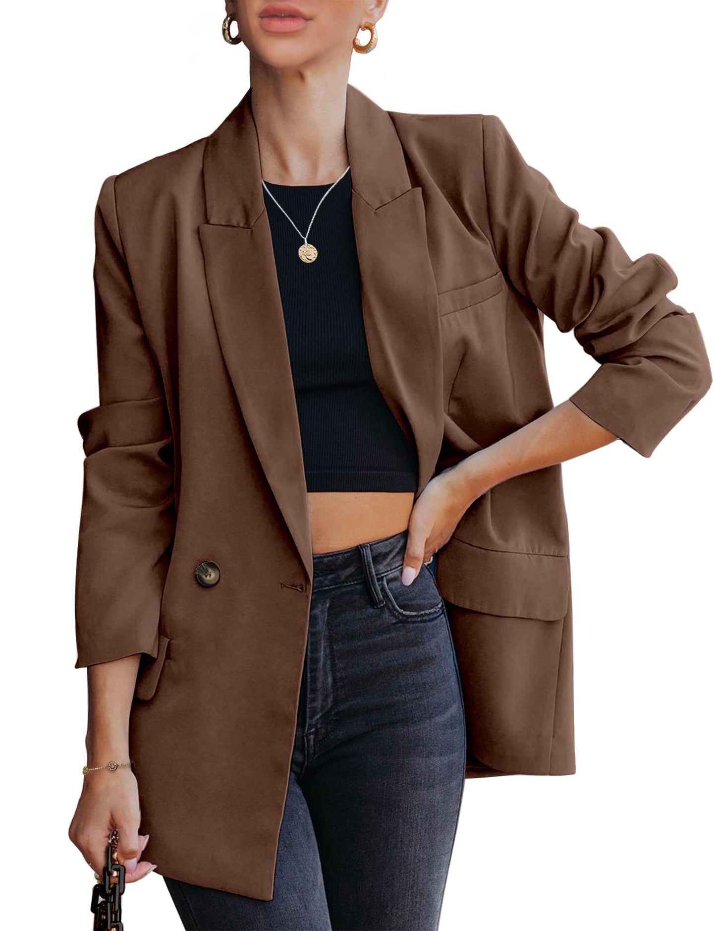 luvamia Blazer Chaquetas para mujer Trabajo Casual Oficina Manga Larga Moda Elegante Trajes de Negocios 