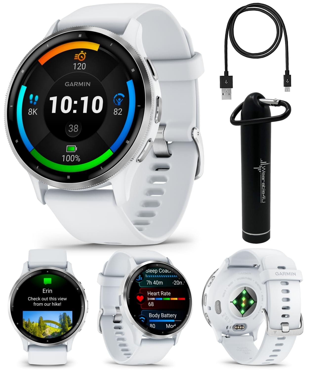 Wearable4U Garmin Venu 3: Silver Stainless Steel 45 mm Smartwatch|AMOLED 1.4" Display Up to 14 Days Battery Life | Multisport Men Watch - Whitestone | Advanced Health & Fitness Features Gift Bundle