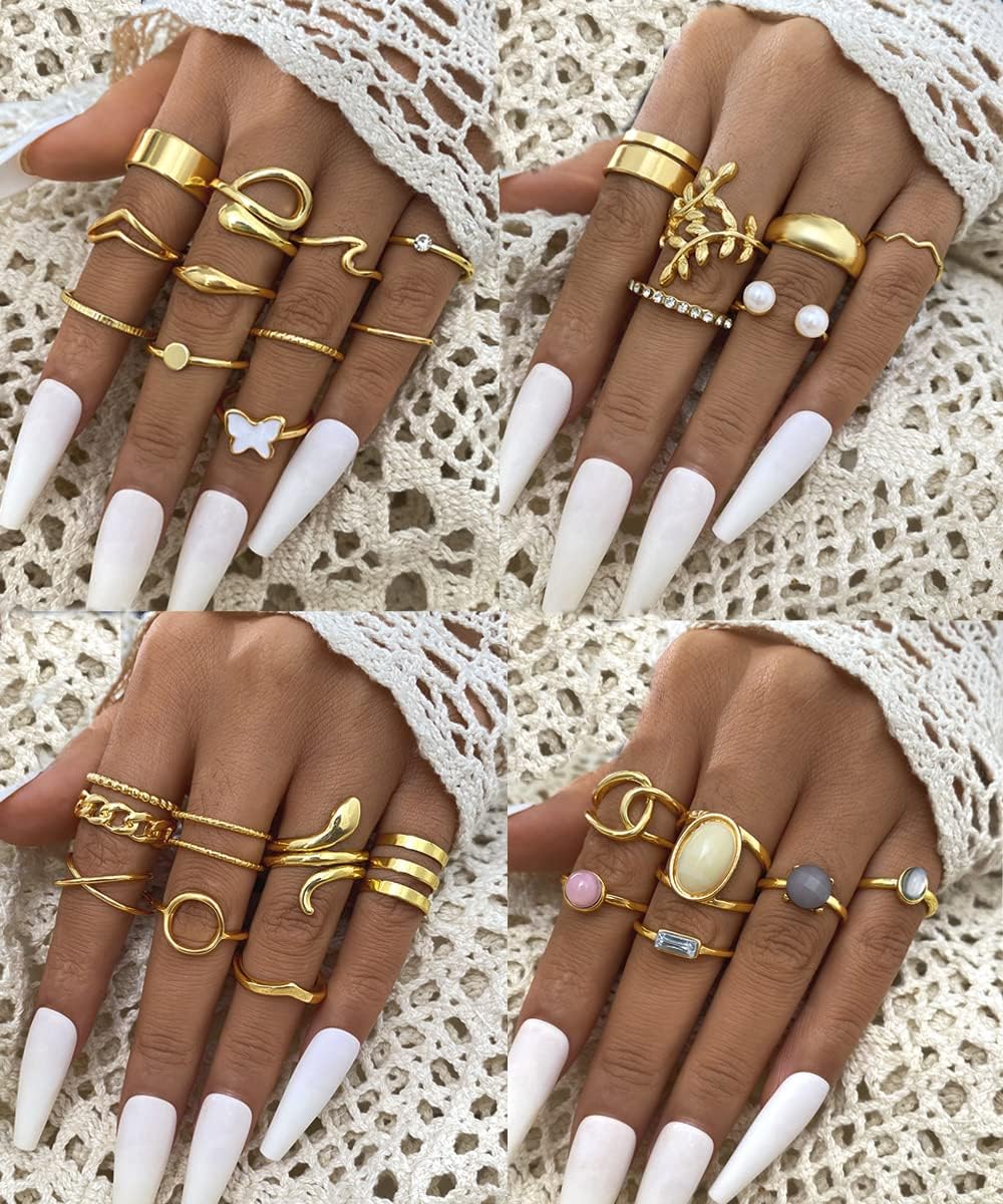 iF YOU 30 Pcs Gold Knuckle Rings Set for Women Girls, Boho Butterfly Snake Stackable Finger Rings, Silver Midi Rings Pack Xpress