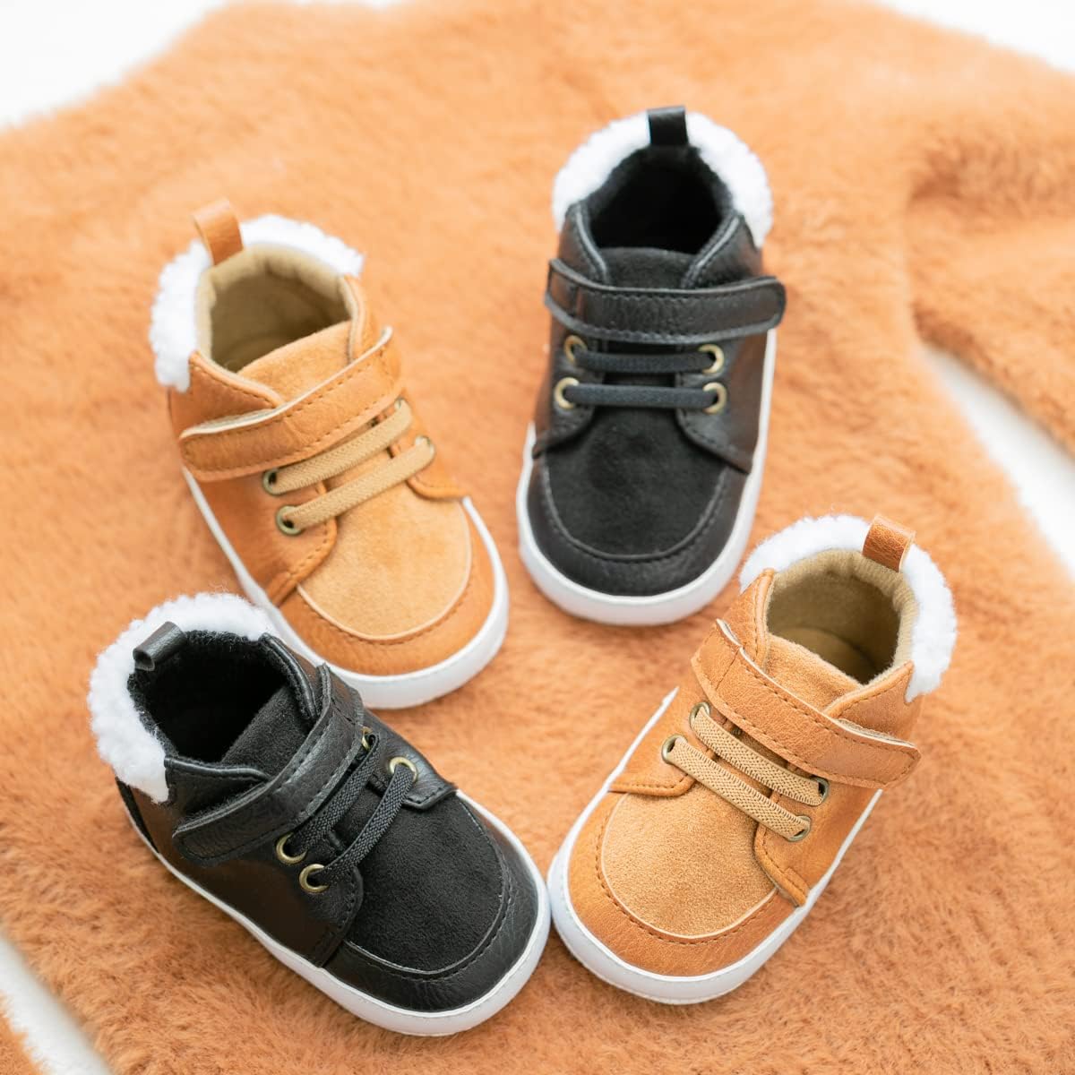 Meckior Toddler Baby Boys Girls High Tops Ankle Sneakers Soft Anti-Slip Sole PU Leather Moccasins Infant Newborn Prewalker First Walking Crib Shoes Xpress