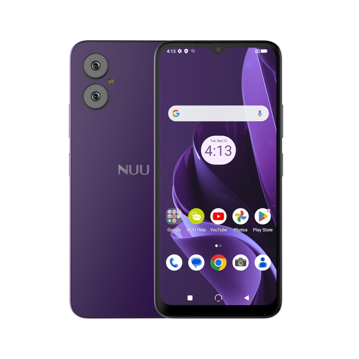 NUU A15 Téléphone portable 4 Go + 128 Go, débloqué pour Mint, Metro, T-Mobile, Qlink et plus, parfait pour les adolescents, double SIM 4G, Octa-Core Helio G36 2,2 GHz 6,5" HD+, Android 13, violet, garantie américaine 