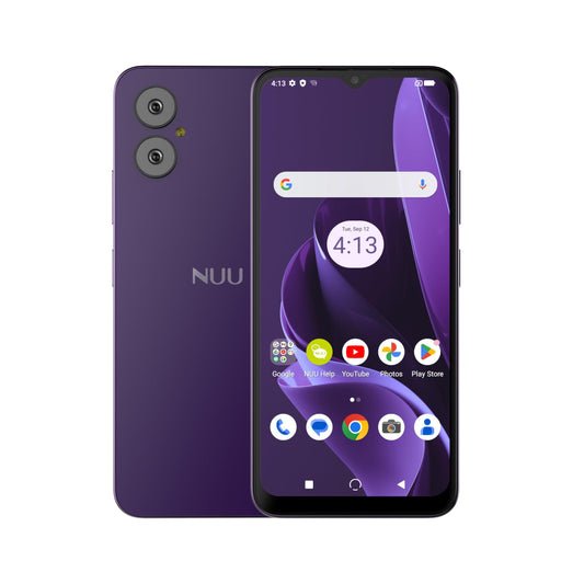 Teléfono celular NUU A15 4GB + 128GB, Desbloqueado para Mint, Metro, T-Mobile, Qlink y más, Perfecto para adolescentes, Dual SIM 4G, Octa-Core Helio G36 2.2GHz 6.5" HD+, Android 13, Púrpura, Garantía de EE. UU. 