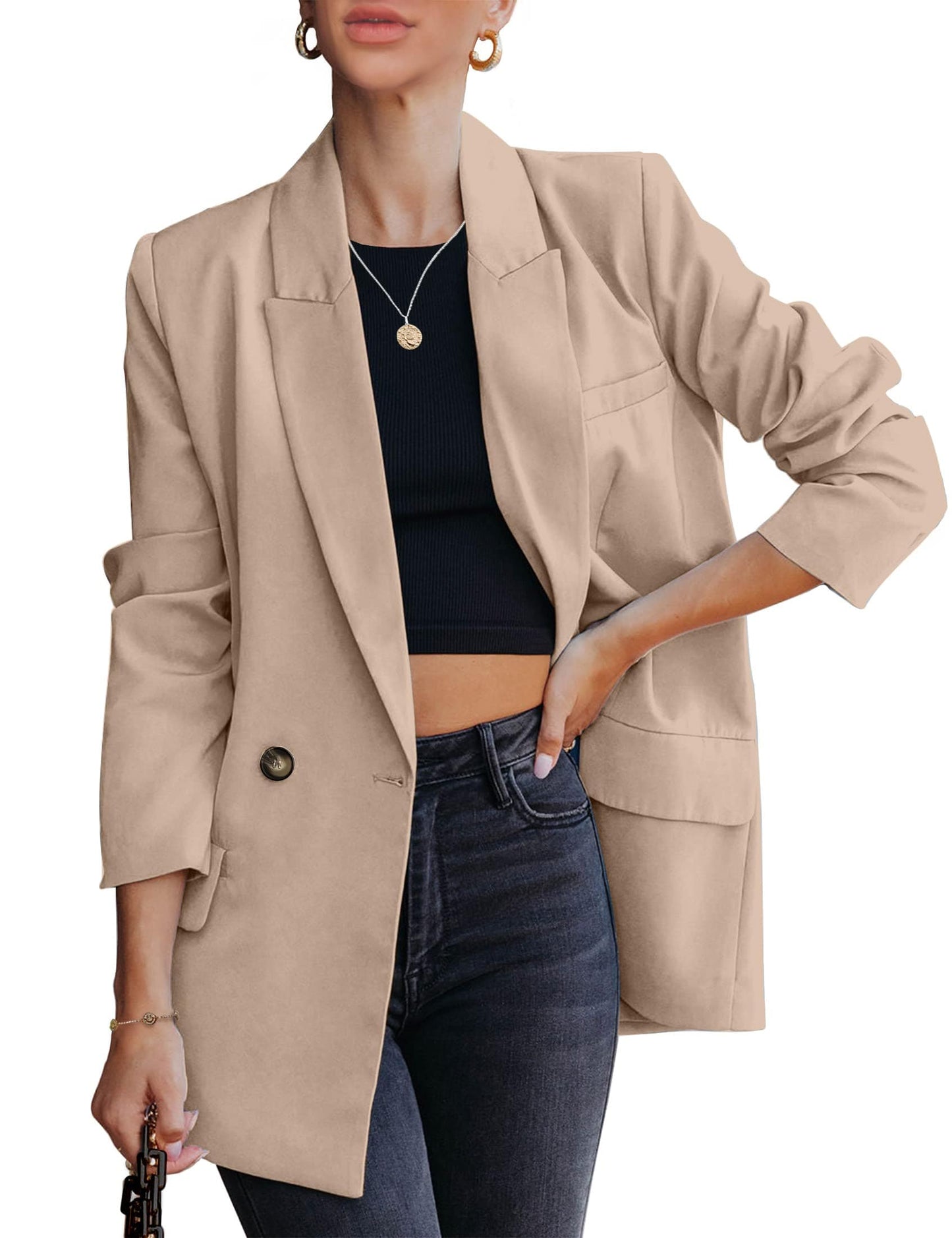 luvamia Blazer Chaquetas para mujer Trabajo Casual Oficina Manga Larga Moda Elegante Trajes de Negocios 