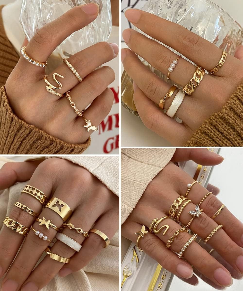 iF YOU 30 Pcs Gold Knuckle Rings Set for Women Girls, Boho Butterfly Snake Stackable Finger Rings, Silver Midi Rings Pack Xpress